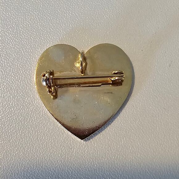 Vintage Red Heart Cloisonne Brooch Pendant with Flowers & Butterfly - Picture 2 of 5